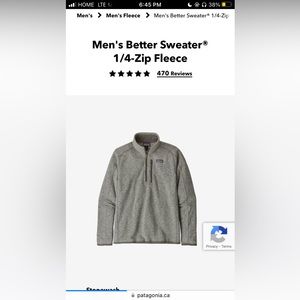 Patagonia men’s better sweater 1/4 zip